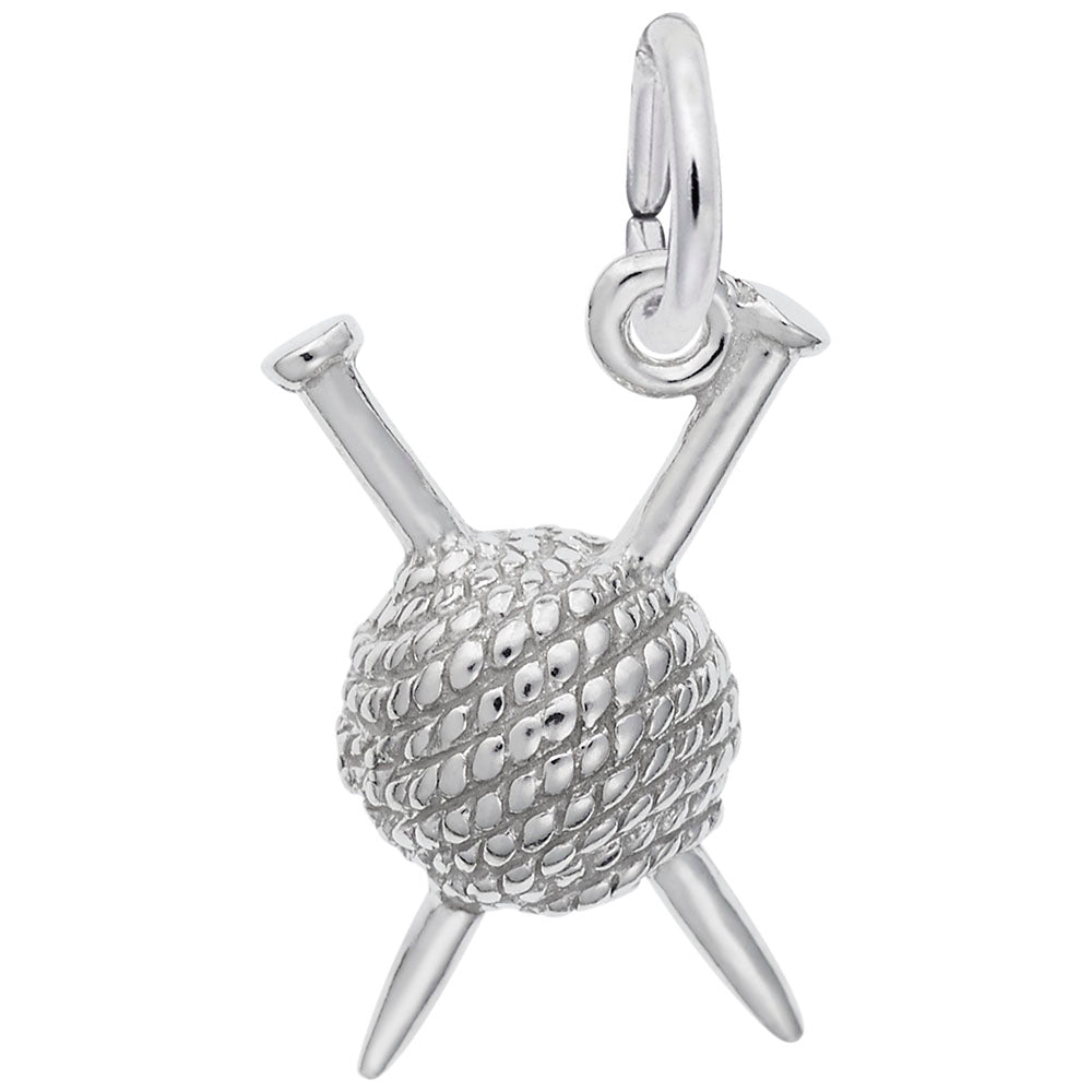Sterling Silver Knitting Needles with Ball Of Yarn Charm