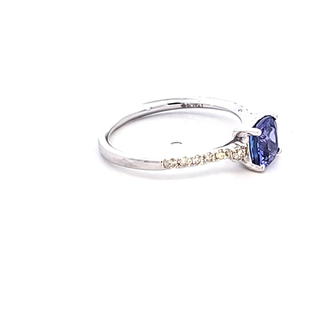 14KW Cushion Tanzanite and Diamond Fashion Ring