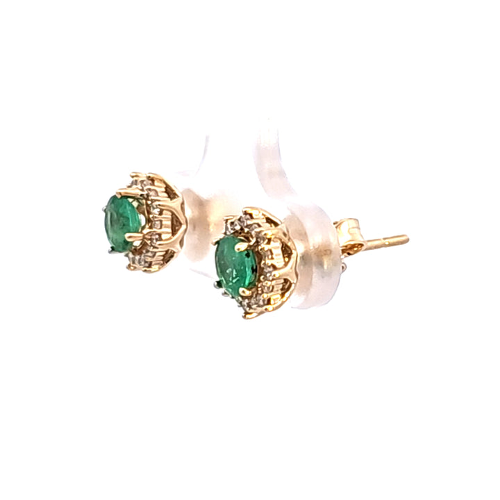 14KY Emerald and Diamond Halo Earrings