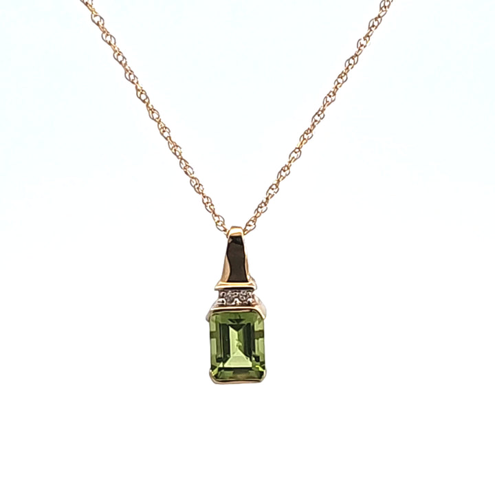 14KY Emerald Cut Peridot and Diamond Estate Pendant