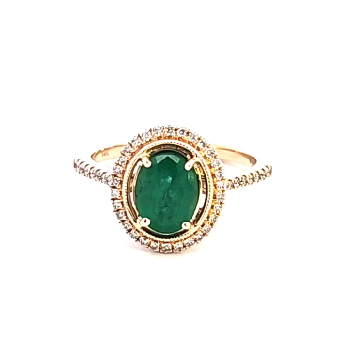 14KY Oval Emerald and Diamond Ring