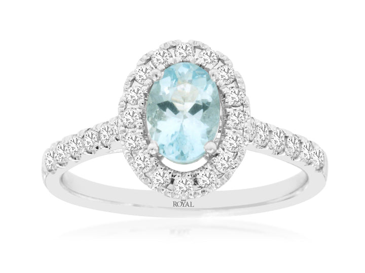 14KW Aquamarine and Diamond Fashion Ring