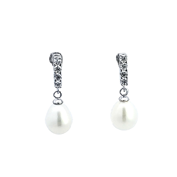 Sterling Silver Pearl and CZ Earrings