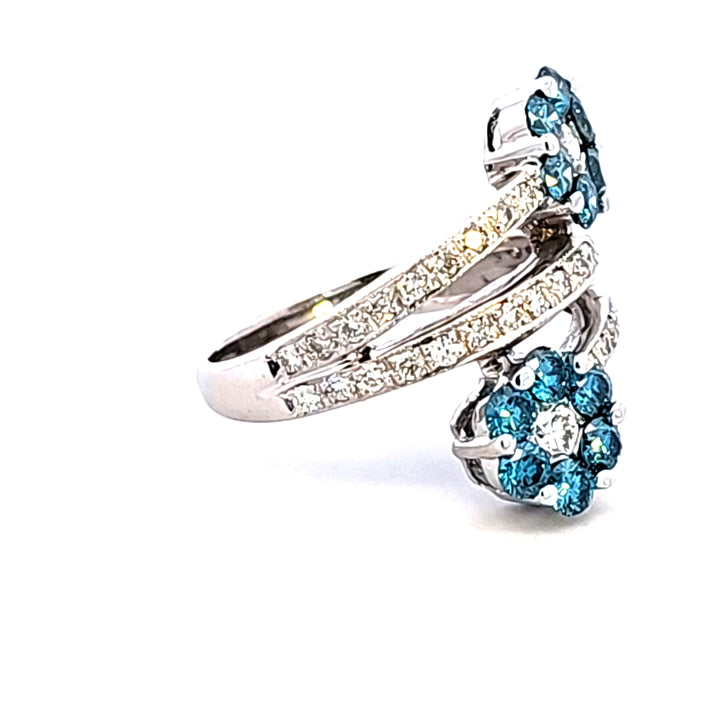 18KW White and Blue Diamond Flower Estate Ring