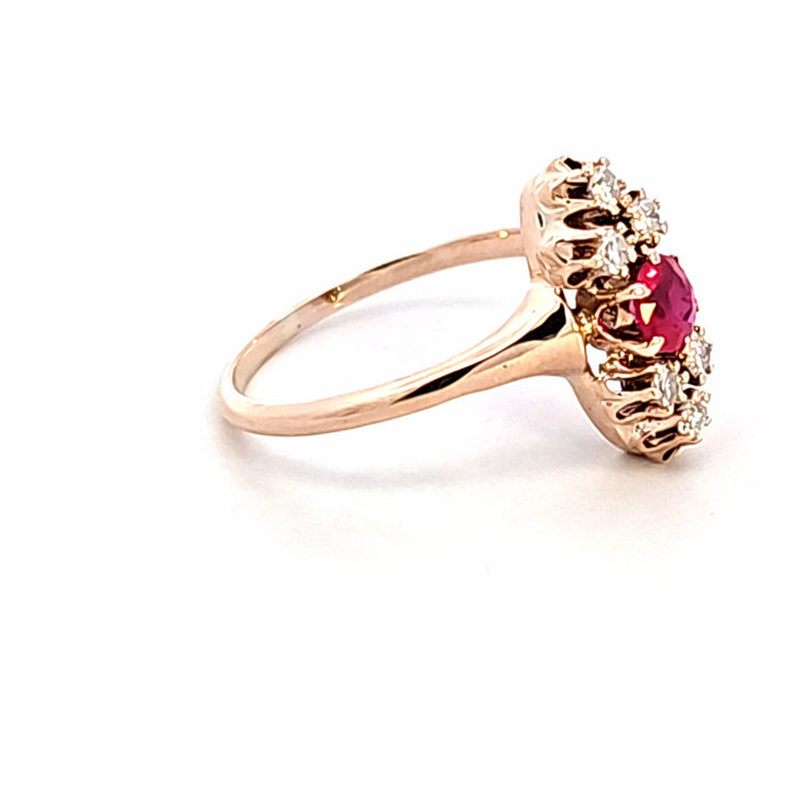 14KY Synthetic Ruby and Diamond Estate Ring