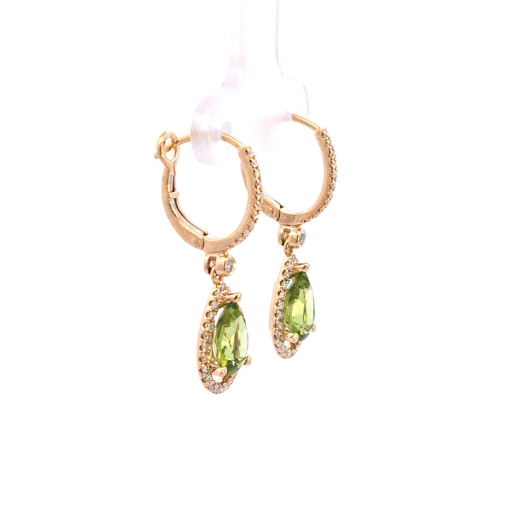 14KY Pear Peridot and Diamond Drop Earrings