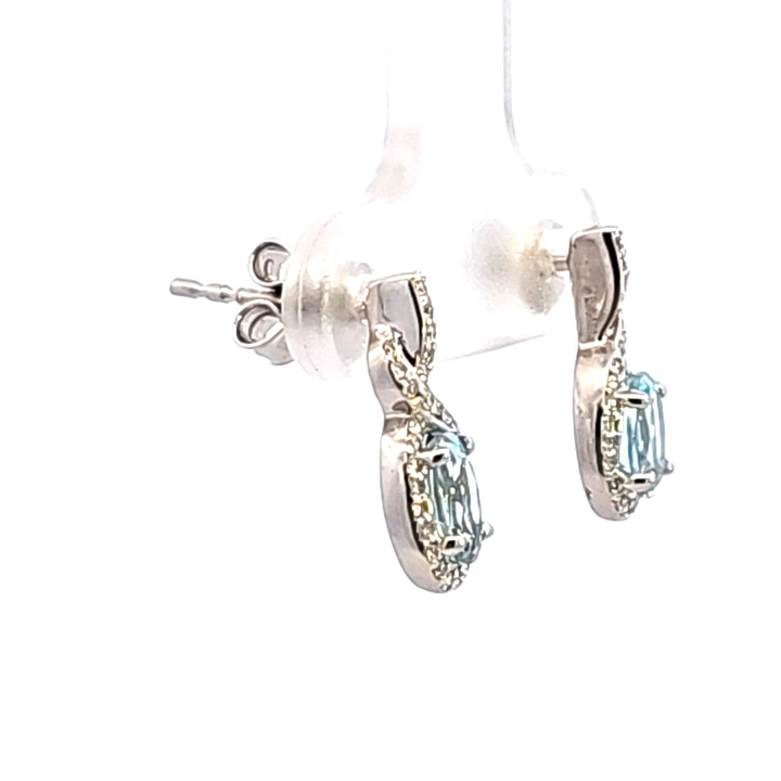 14KW Oval Aquamarine and Diamond Earrings
