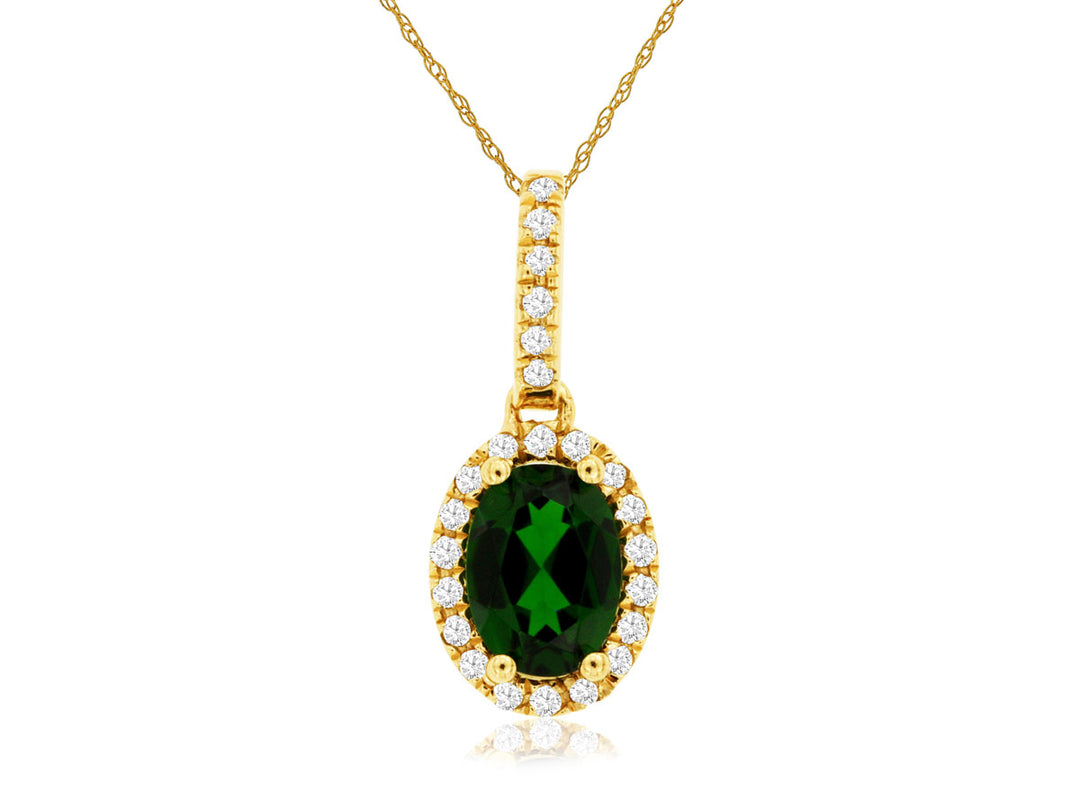 14KY Russalite Chrome Diopside and Diamond Pendant Necklace