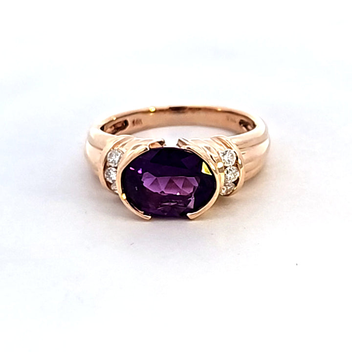 14KY Oval Amethyst and Diamond Ring