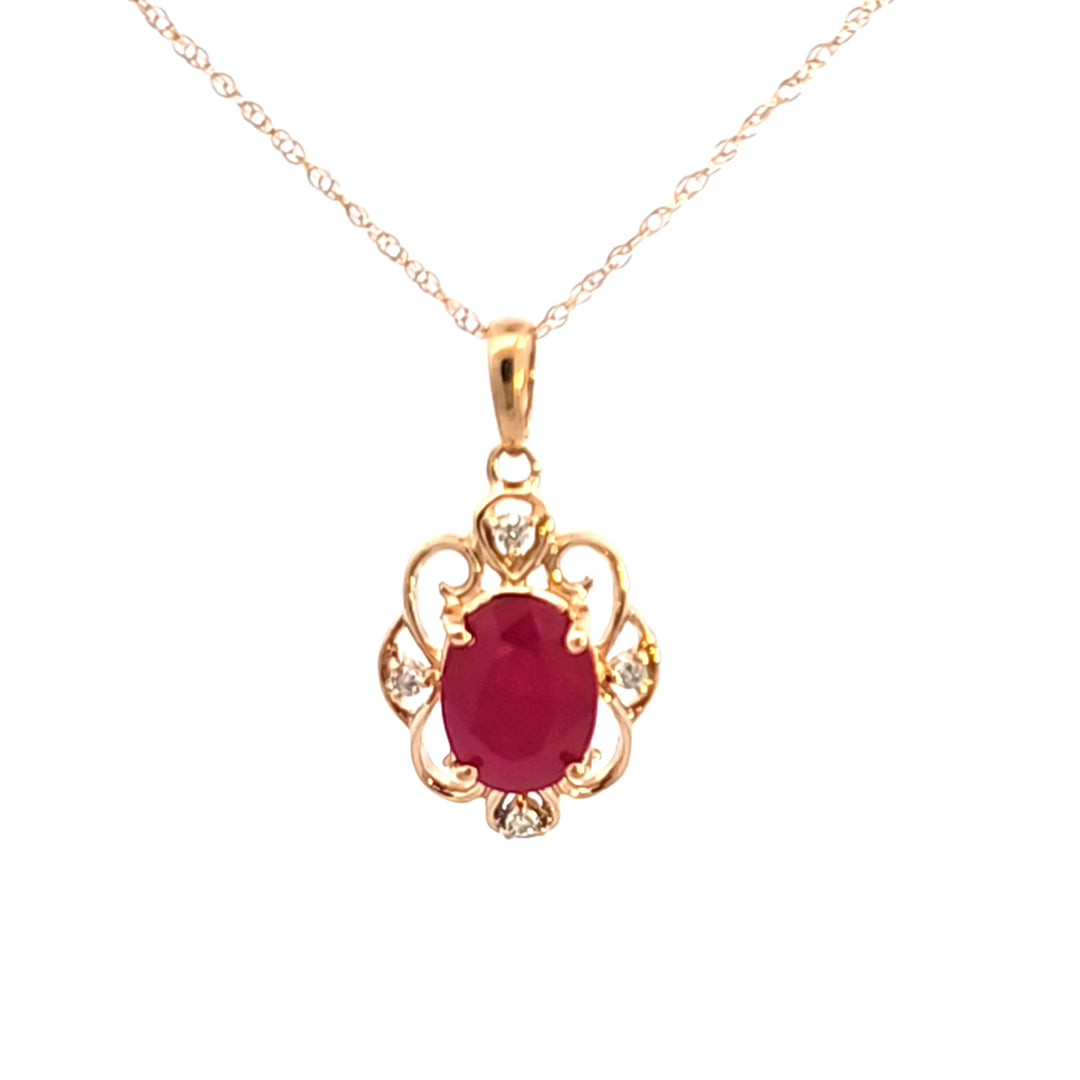 14KY Ruby and Diamond Pendant Necklace