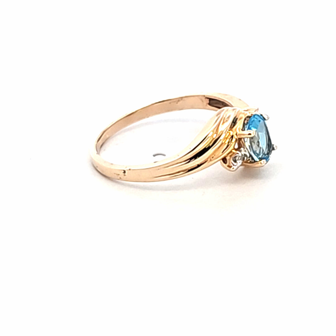 10KY Blue Topaz and Diamond Ring