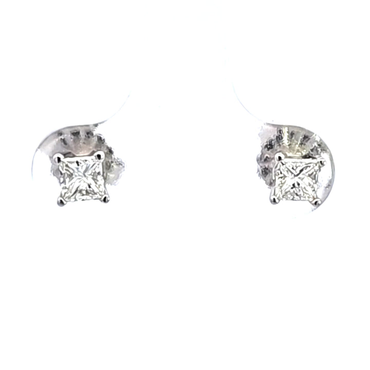 14KW 1/2 ctw Princess Cut Diamond Stud Earrings