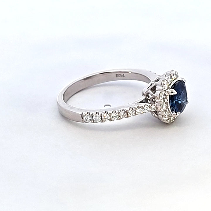 14KW Cushion Sapphire and Diamond Ring
