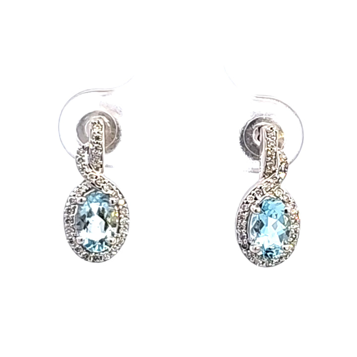 14KW Oval Aquamarine and Diamond Earrings