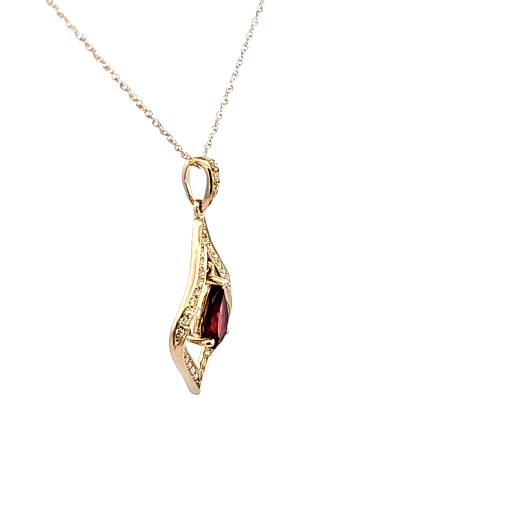 14KY Garnet and Diamond Pendant