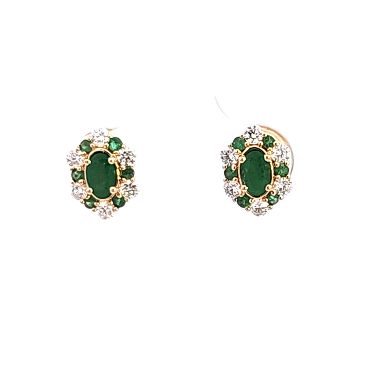 14KY Emerald and Diamond Halo Earrings