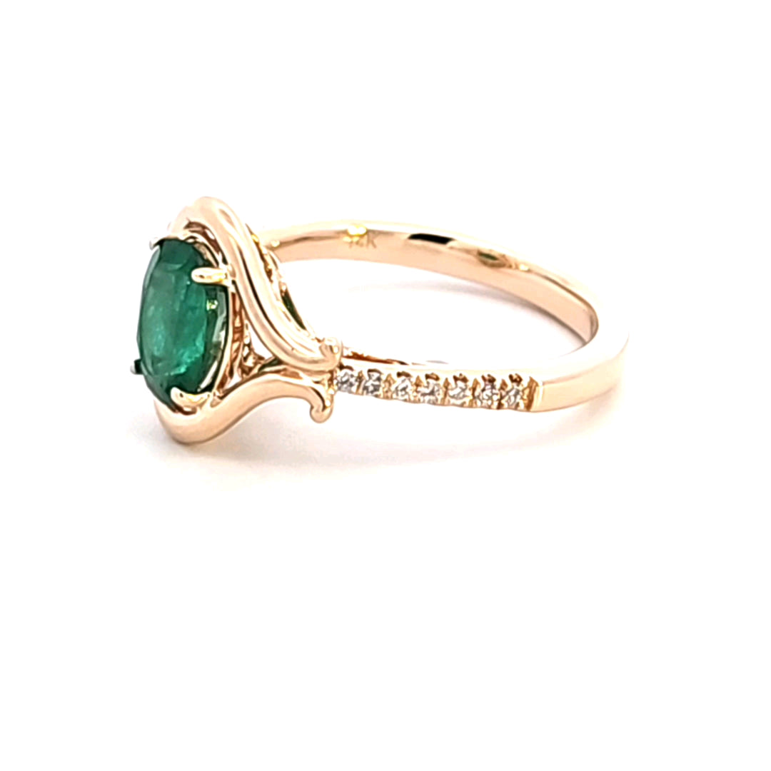 14KY Emerald and Diamond Ring