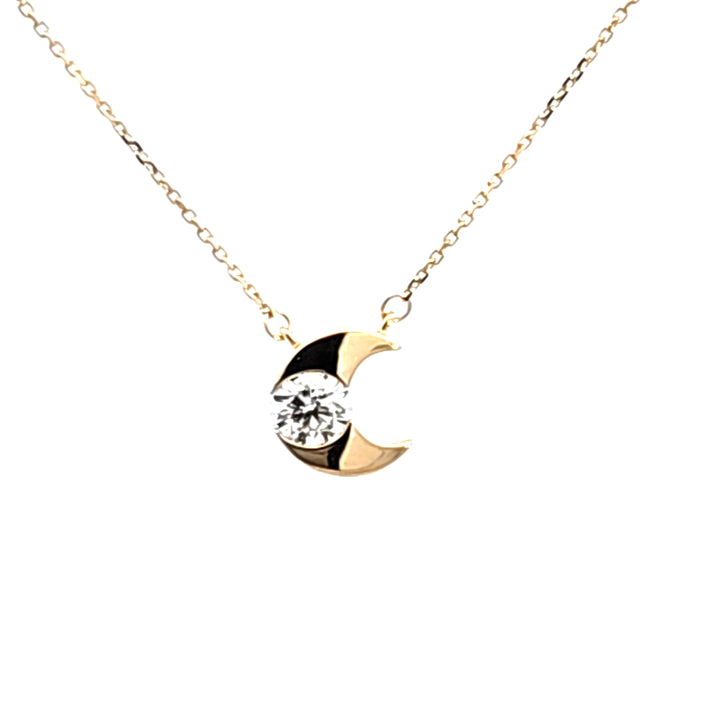 18KY Hearts On Fire Charmed Half Moon Diamond Necklace