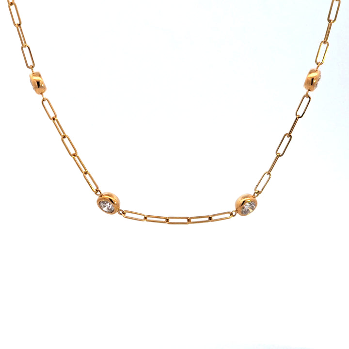 14KY 18" Paper Clip Diamond Bezel Station Necklace