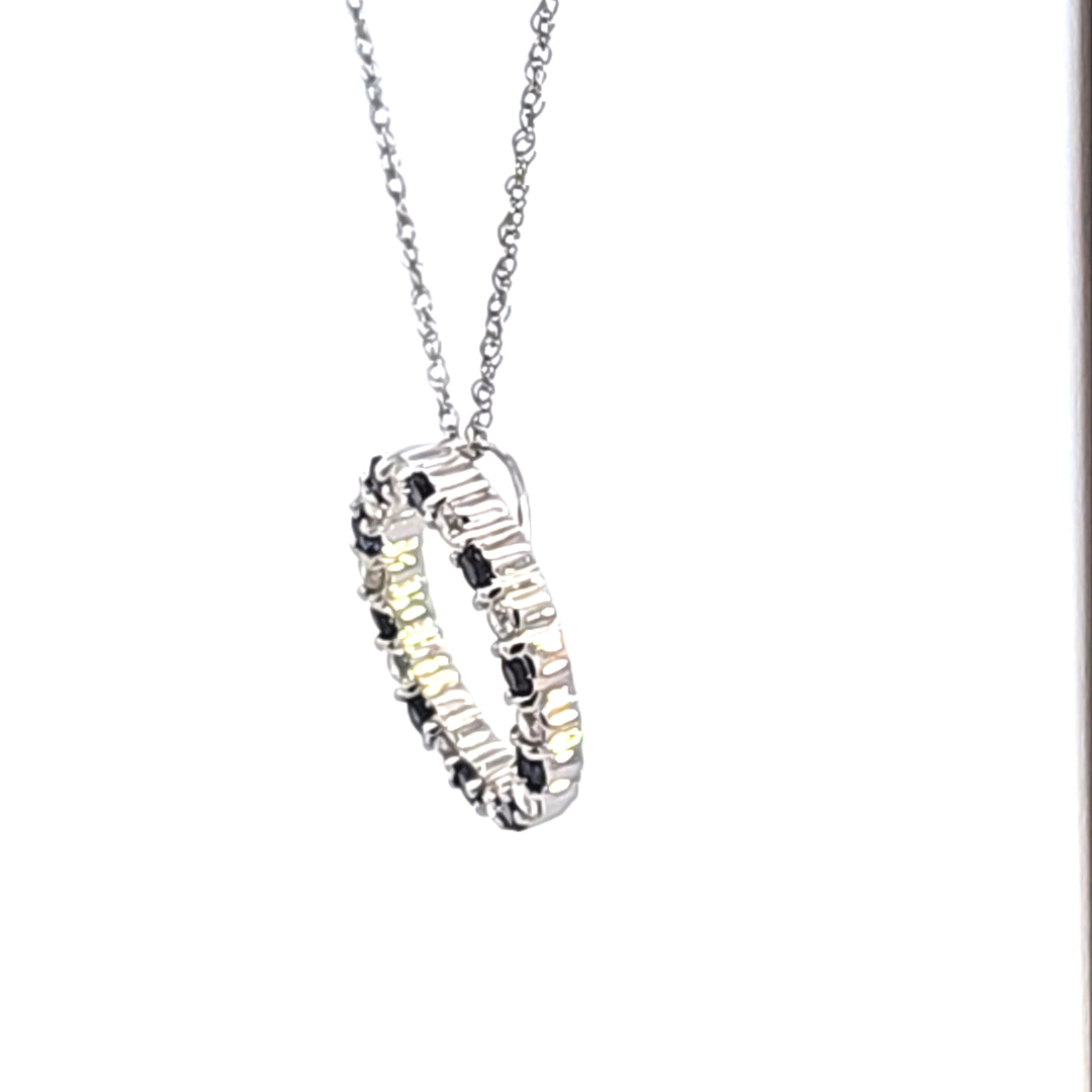 14KW Blue Sapphire and Diamond Circle Pendant Necklace