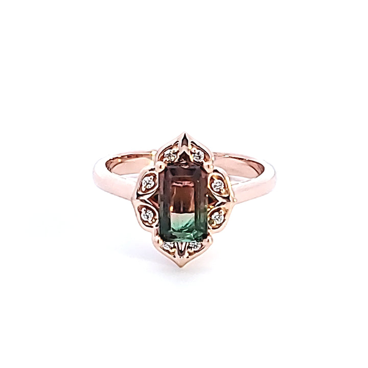 14KR Emerald Cut Bi-Color Tourmaline Fashion Ring