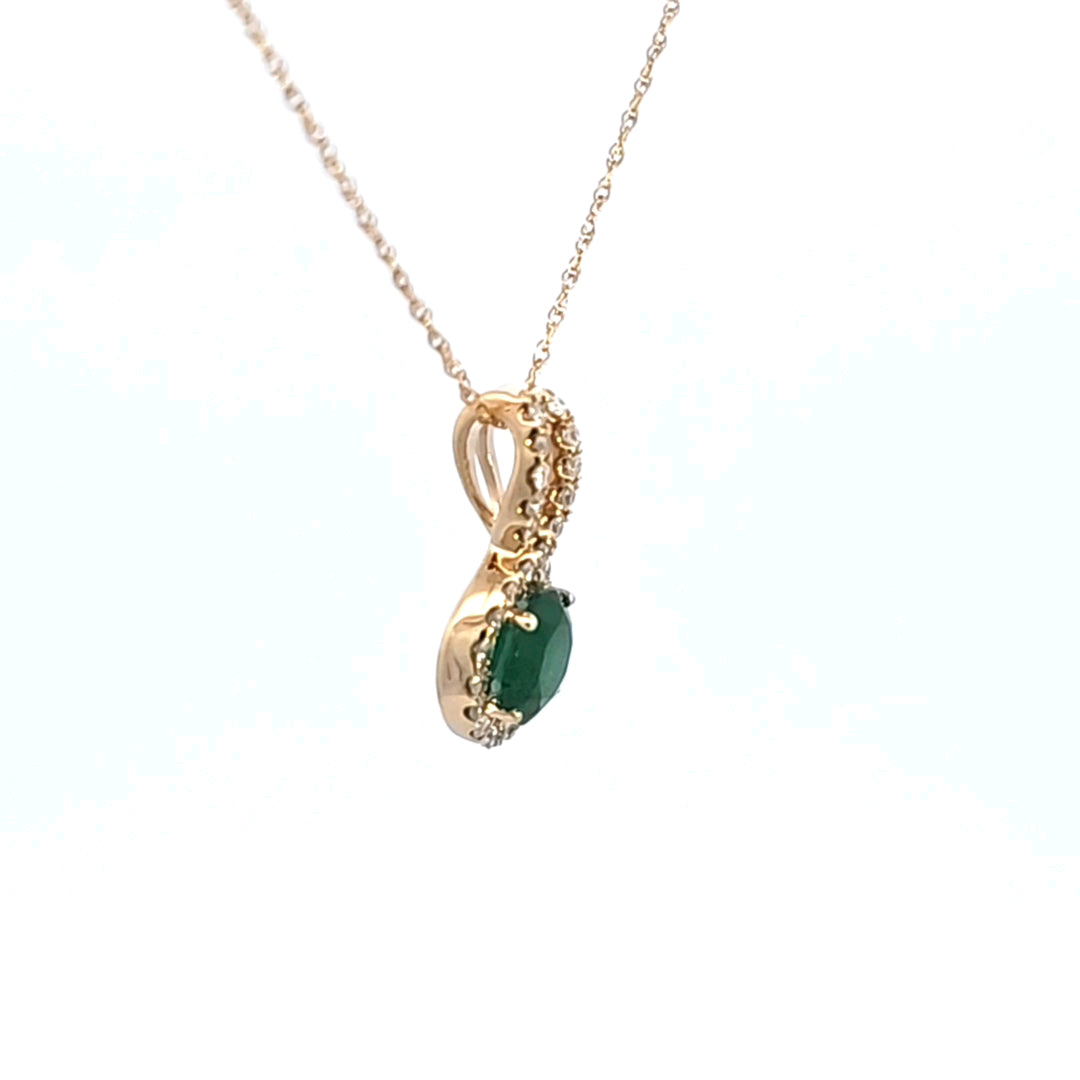 14KY Emerald and Diamond Pendant