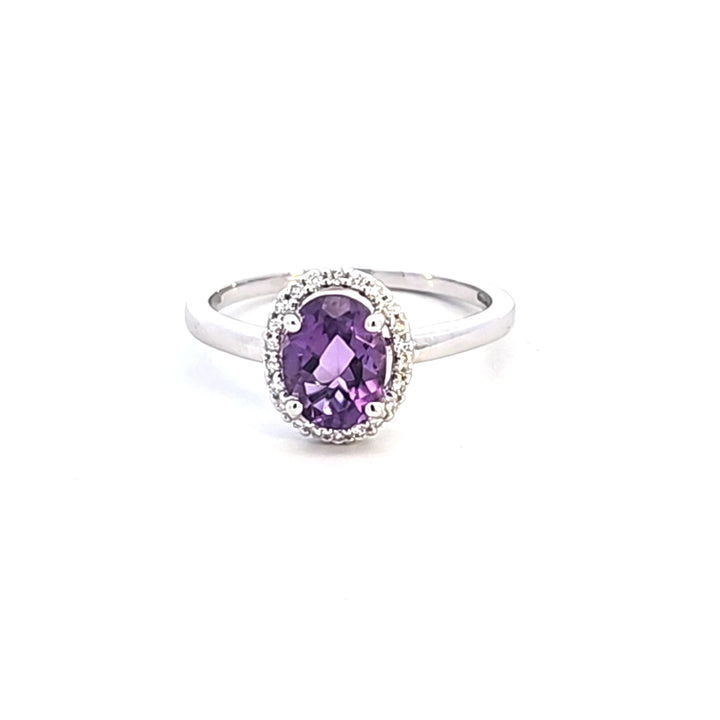14KW Oval Amethyst and Diamond Halo Fashion Ring