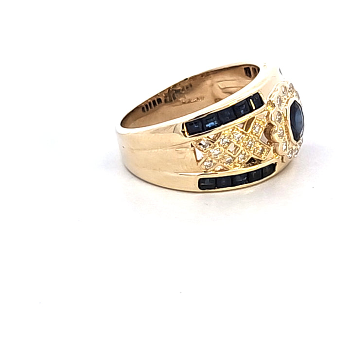 14KY Sapphire and Diamond Lattice Estate Ring