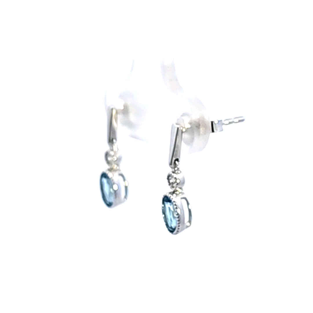 14KW Blue Topaz and Diamond Earrings