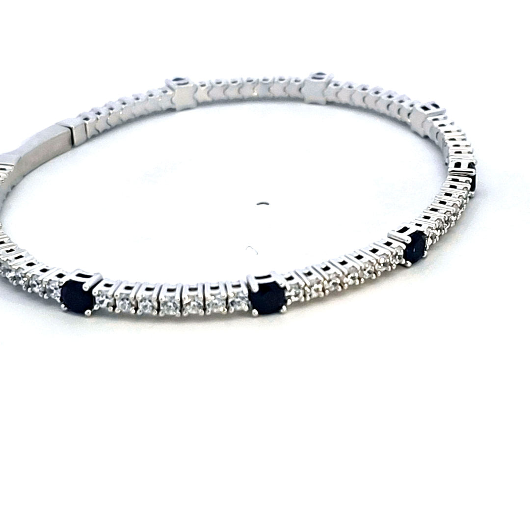 Sterling Silver/Platinum Created Sapphire and CZ Bracelet