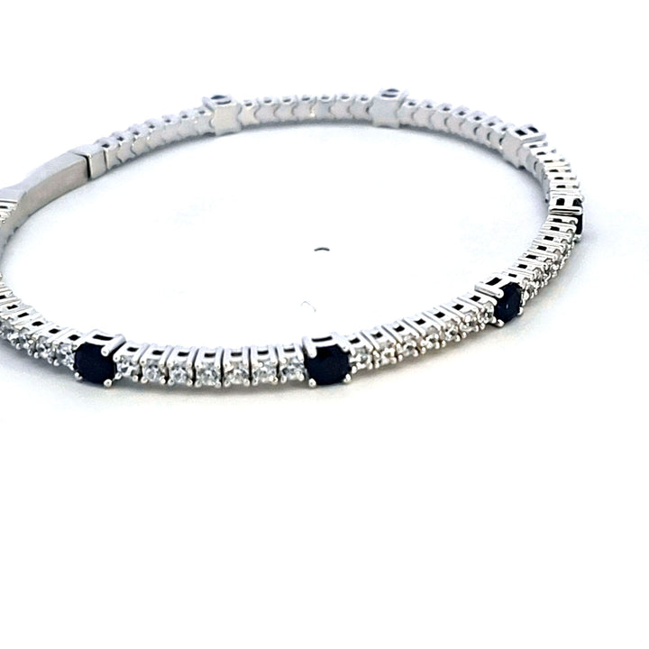 Sterling Silver/Platinum Created Sapphire and CZ Bracelet