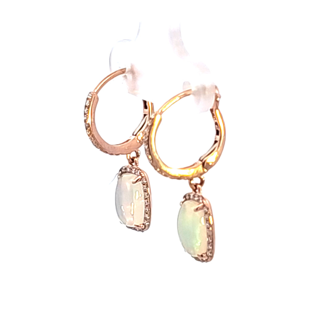 14KR Cushion Opal and Diamond Drop Earrings