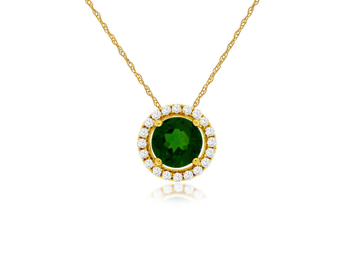 14KY Russalite Chrome Diopside and Diamond Pendant Necklace