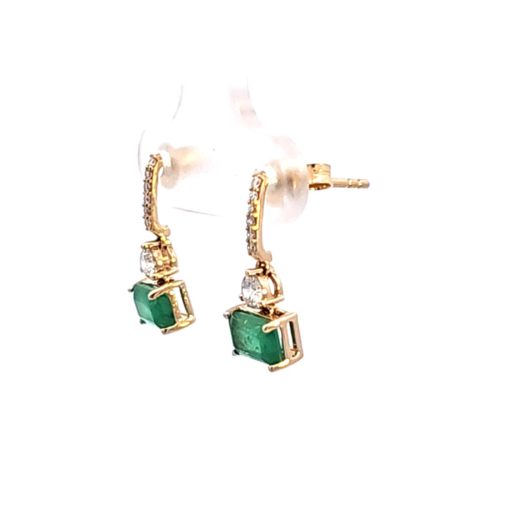 14KY Emerald and Diamond Drop Earrings