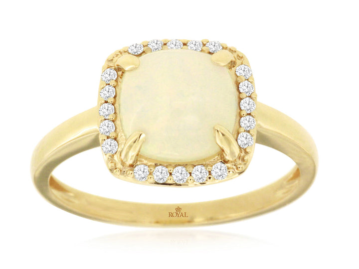 14KY Cushion Cabochon Opal and Diamond Ring