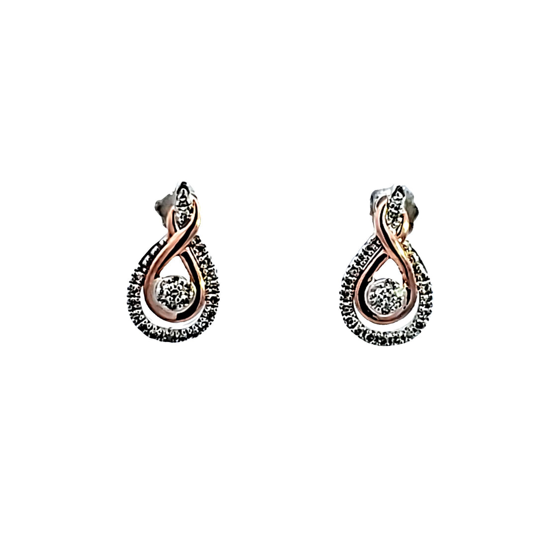 Sterling Silver and Rose Gold Plated Diamond Earrings