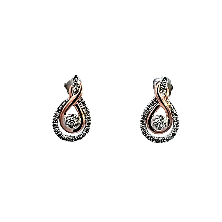 Sterling Silver and Rose Gold Plated Diamond Earrings