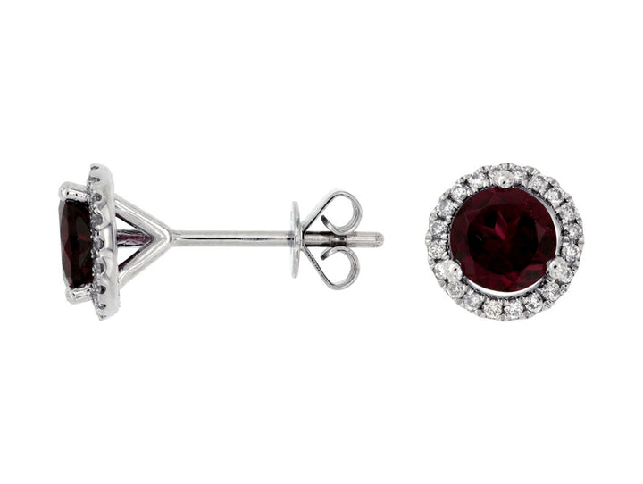 14KW Rhodolite Garnet and Diamond Halo Earrings