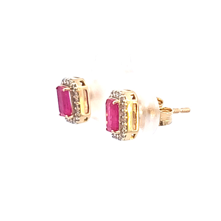 14KY Emerald Ruby and Diamond Halo Earrings