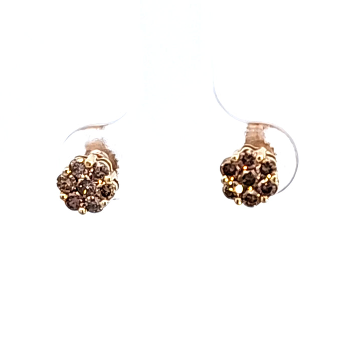 10KY Fancy Brown Diamond Cluster Earrings