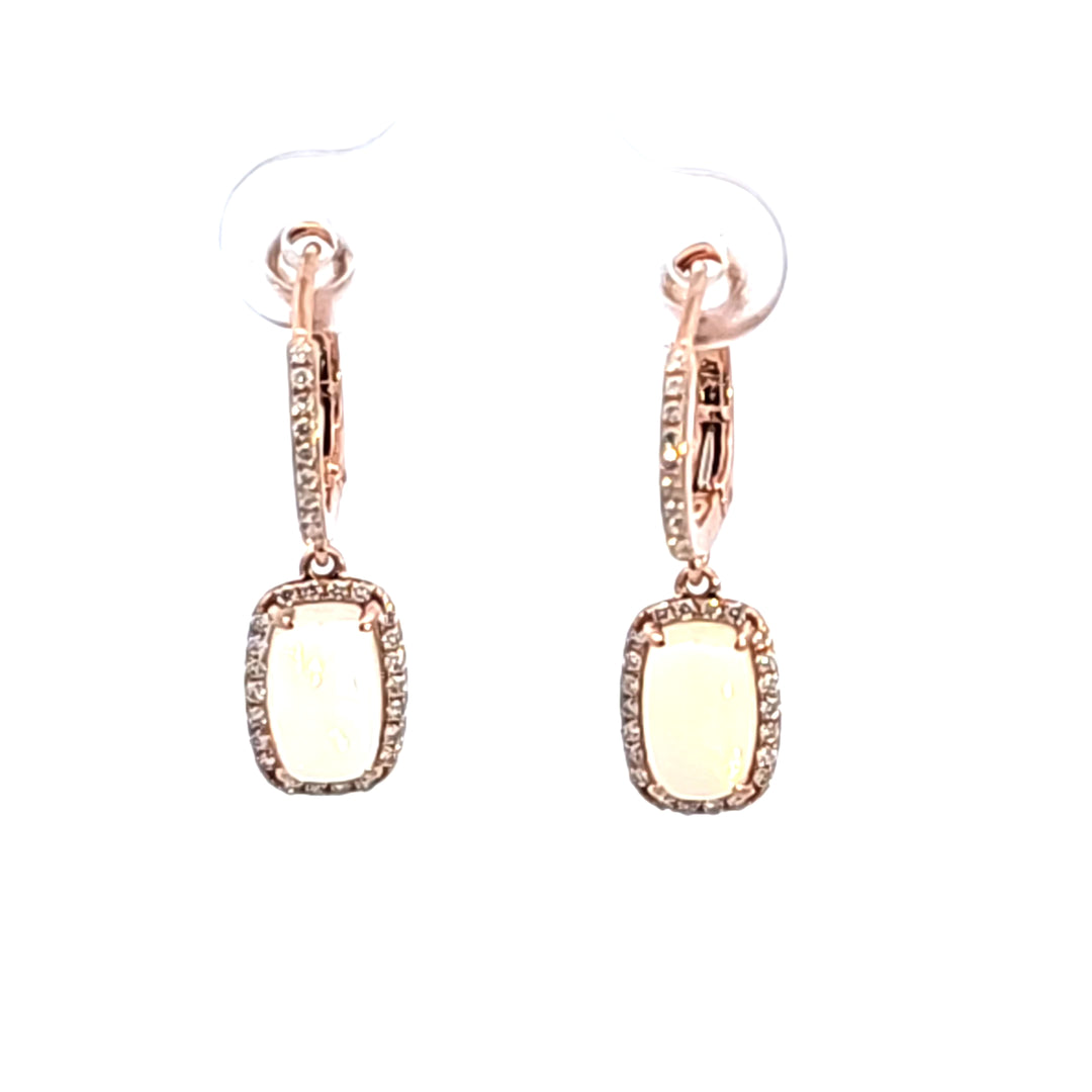 14KR Cushion Opal and Diamond Drop Earrings