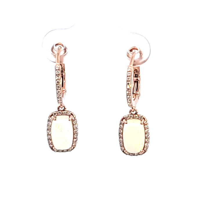 14KR Cushion Opal and Diamond Drop Earrings
