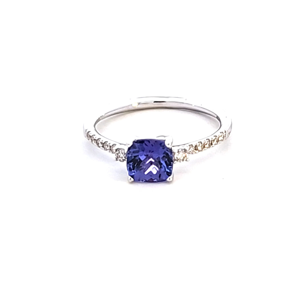 14KW Cushion Tanzanite and Diamond Fashion Ring