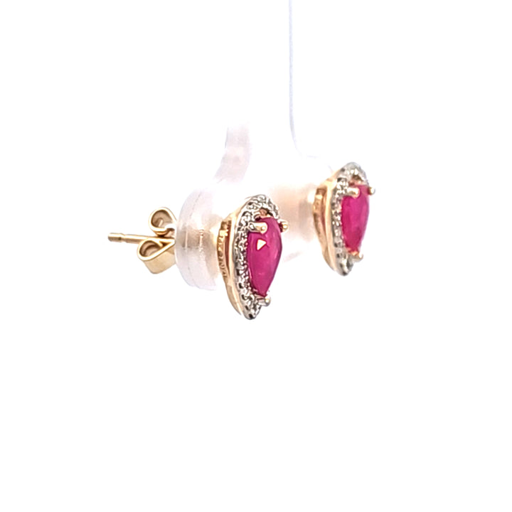 14KY Pear Ruby and Diamond Halo Earrings