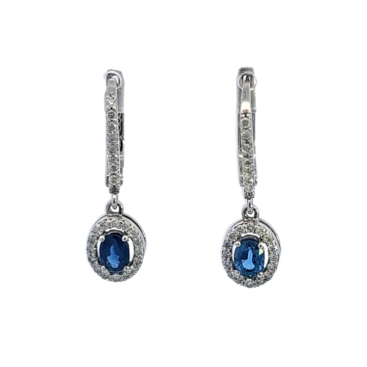 14KW Oval Blue Sapphire and Diamond Earrings