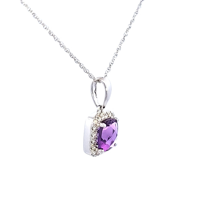 14KW Amethyst and Diamond Pendant Necklace