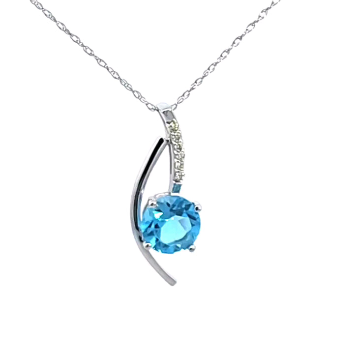 14KW Blue Topaz and Diamond Pendant
