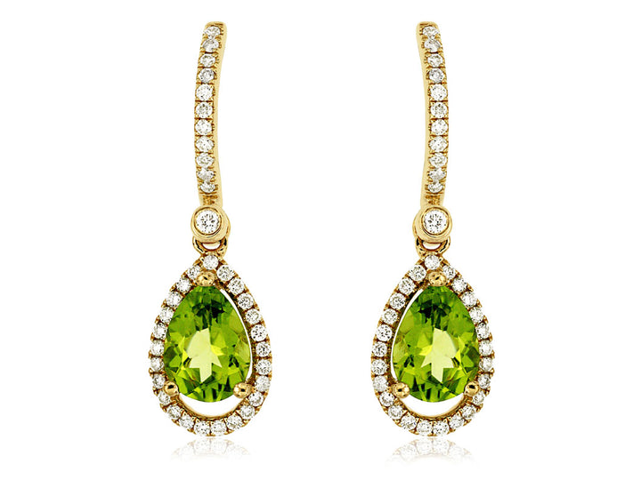 14KY Pear Peridot and Diamond Drop Earrings