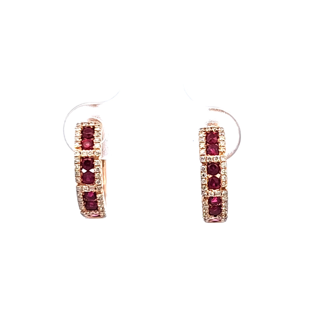 14KR Ruby and Diamond Hoop Earrings
