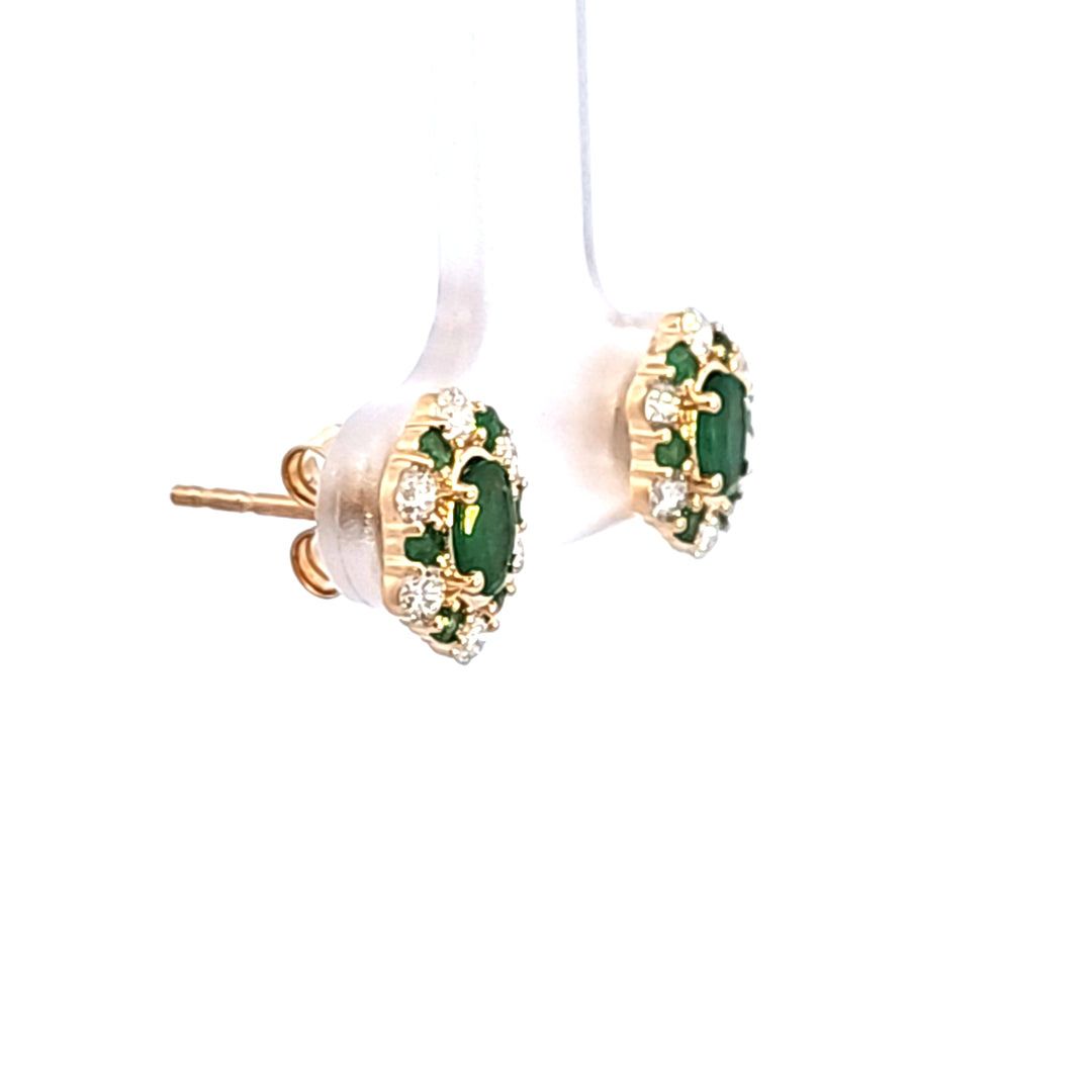 14KY Emerald and Diamond Halo Earrings